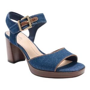 Clarks Women's Ambyrlyn Faye Block Heel Sandals Dark Blue Denim Size 9